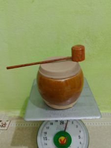Thố đựng gia vị 1.5 lit gốm lái thiêu xưa kèm gáo dừa