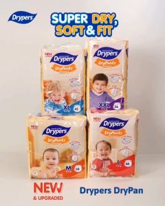 New Item!!! Drypers DryPantz Baby Diapers M58/ L48 / XL42 / XXL36 1 Box of 4 Pack - Soft Breathable Baby Diaper (Pants)