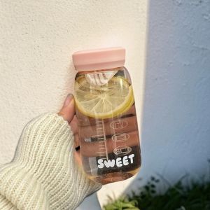 NOBLELUX Transparent Mini Water Bottle 300ml with Tea Strainer Portable Drink Bottle with Scale Pocket Cup Kids