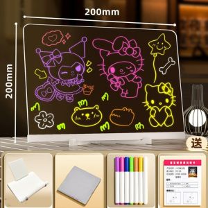 LED Light-Emitting Childrens Drawing Board with Acrylic Surface 7 Colorful Pen