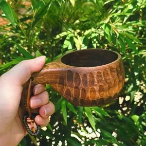 xpkQ Handcrafted Walnut Wood Coffee Cup with Handle Portable Teaware for Camping Travel Outdoor Cup Walnut Wood Cup P7Q2M