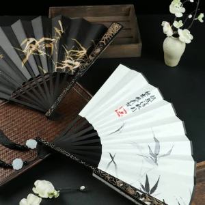Man Ancient Style Hanfu Props Folding Hand Fan Girl Chinese Folk Dance Performance Portable Fan Bamboo Ribs Cloth Decorative Fan2026