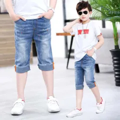 IENENS 4-13 Years Kids Baby Boy Shorts Casual Clothes Trousers Boys Slim  Straight Jeans Young Children Fashion Cotton Clothing Short Pants Elastic  Waist Pants