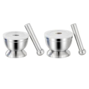 POPULAR X With Lid Garlic Masher 304 Stainless Steel Household Use Stone Mortar Garlic Pounder Mashing Pot Garlic Mortar Kitchen Tool