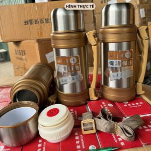 Bình giữ nhiệt chân không inox 304 loại lớn 1800ml Kèm dây đeo nắp có cốc uống nước Giữ nhiệt trên 12 tiếng