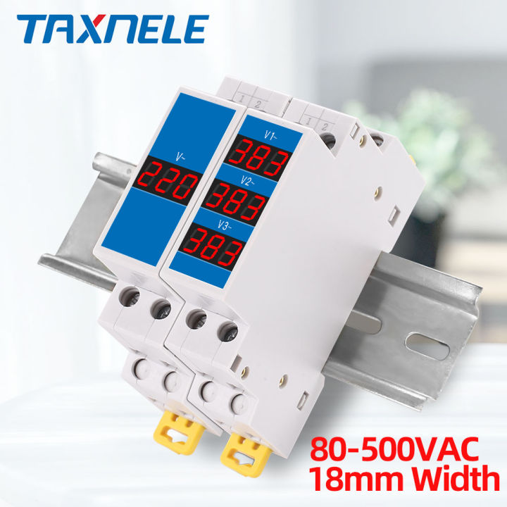 Din Rail 18mm Single Phase Three Phase Voltage Meter Ac 80-500V 220V ...