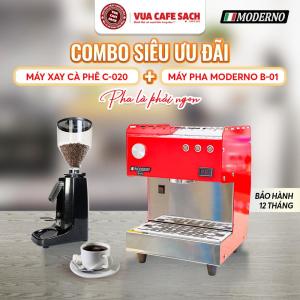 [COMBO Máy Pha Cà Phê Moderno B-01 & Máy Xay Cà Phê Espresso C-020] Pha Chế Tự Động Công Suất 200ly/ 1 Ngày Bơm Ulka - Italia Áp Suất 15 Bar Công Nghệ Dual Thermoblock Điều Chỉnh Nước & Thời Gian Tự Động Kèm Tính Năng Ủ Cà Phê