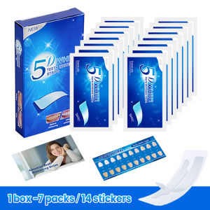 5D Gel Teeth Whitening Kit Fast Results For Stain Plaque Removal 14 Strips 28 Veneers Set