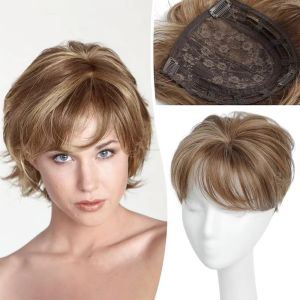 JON09 Replacement Wig Womens Short Hair Topper Hair Extensions Fake Bangs Top Hair Bangs Invisible Synthetic Wavy Hair Piece Cover White Hair