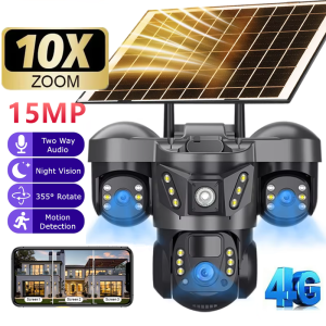 Ba thấu kính ngoài trời cctv V380 15MP HD ngoài trời 4 gam năng lượng mặt trời Máy ảnh nhìn trong đêm phát hiện con người giám sát video không dây