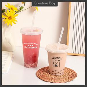 [Creative] Kawaii Water Bottle For Coffee Juice Milk Tea Cute Plastic Cold Cups With Straw Lid Portable Reusable Drinking Bottle BPA Free