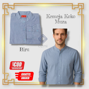Kemeja Koko Katun Oxford Premium Tangan Panjang Biru Muda Kemko by Muza Premium Quality