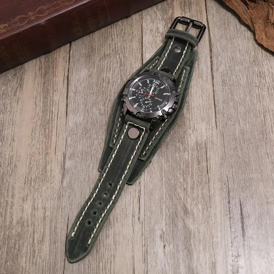 SunniMix Hip Hop Punk Style Wrist Watch Wide PU Leather Strap Band