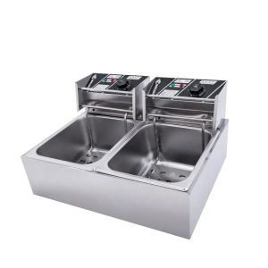 Electric deep fryers Dual Cylinder Heavy Duty Deep Frying 2 fryers6+6 L commercial deep fryers220V Stainless Steel Frying Machine commercial fryer fried chicken French fries dough sticks fryer large capacity two filters