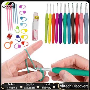 【Vodool】 Crochet Hooks Set Blunt Knitting Needles Ergonomic Handle 11 Sizes for Beginners
