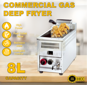 Automatic Gas Deep Fryer 8L with Temperature Control Stainless Steel Heavy Duty