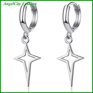 AngelCity Fashion Store 1Pair Gothic Punk Style Alloy Drop Earrings Black Color Stars Cross Simple Fashion Ear Stud For Women Men Rock Jewelry