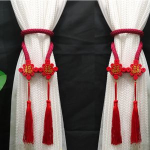 Wedding Decoration Backdrop Set Chinese Decorations Props Curtain Tie Magnet Tieback Clip Magnetic Rope Hook Plastic Adjustable Langsir Ikat Tepi Tie Backs Livingroom Decor Red Xi 婚房布置用品喜字贴囍sticker結婚禮物送新人結婚用品装饰红双喜窗帘绑带绑绳一对装环扣磁吸挂扣创意中式房间结婚庆中国