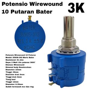 Potensio Wirewound 10 Putaran 3k Bater Multiturn Presisi model Bourns
