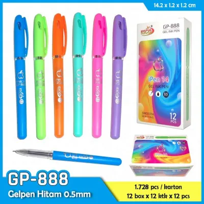 SELUSIN ( 12 PCS ) / Pulpen Gel Apel / Pen Ipen Murah / (12pcs) / Gel Pen Pulpen IPEN 05mm - Pulpen Gel Hitam IPEN - Pulpen Gel Apel Ipen / Colour Fashion