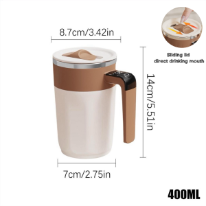 Homeflex Self Stirring Mug Auto Mixing Mug 400ML for Office Men Mug Cup Coffee with Mixer Type-C Rechargeable with Magnet Capsule Electric Magnetic Stirring Cup with Temperature Display Sliding Lid Direct Drinking Mouth New Upgrade