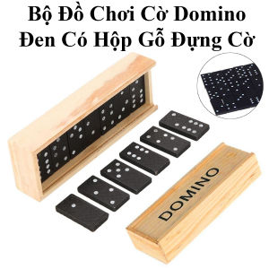 Bộ Đồ Chơi Cờ Domino Đen Có Hộp Gỗ Đựng Cờ Tiện Dụng