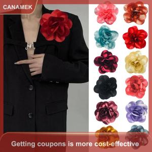 CANAMEK Brooch for Suit Sweater Coat Decor Large Flower Design Satin Handmade 15cm 1x