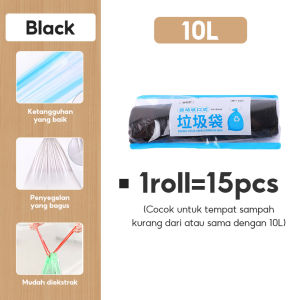 TOMET Plastik Sampah Besar Tali Kantong Plastik Sampah Kantong Sampah Roll Trash Bag Hitam 8L/10L/15L//20L Tempat Sampah