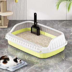 ห้องน้ำแมว กระบะทรายแมว พื้นที่มากมาย! รุ่นขอบสูงมีตะแกรงดักทราย 🔥 แถมพลั่วตักทรายแมว + ถุงดับกลิ่น ป้องกันทรายสาดออก ง่ายต่อการทำความสะอาด