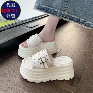 Free Shipping High-End Casual Thick-Soled Slippers For Women Summer Outdoor Wear 2026 New Style 8Cm Height-Increasing Fashionable And Versatile Platform Sandals