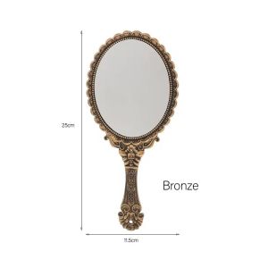 Vintage Patterned Handheld Makeup Mirror Hand Hold Oval Round Mirror Noble Restore Ancient Ways Court Mirror Beauty Tool