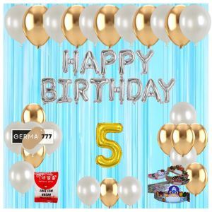 Paket Set Dekorasi Pesta Ulang Tahun Anak Banner Foil Huruf Happy Birthday Balon Putih Gold Ultah
