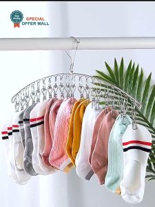 【Special Offer】Non Rust Stainless Steel Sock Drying Rack 16 Clips Windproof Multi Clamp Hanger For Home Balcony Laundry Heavy Duty For Socks Underwear Towel Baby Clothes Handkerchiefs