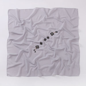 Jifang 90x90cm Plain Bubble Chiffon Square Scarf Pashmina Black Rhinestones Flower Chain Tassels Decor Muslim Hijabs Bawal WC37