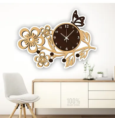 Jam Dinding BUNGA BOHO AESTETIK LED HOME Sweet Home Hiasan dinding Ruang tamu/ kamar tidur