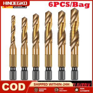 6Pcs Hex Shank Titanium Plated HSS Screw Thread Metric Tap Drill Bits Screw Machine Compound tap M3 M4 M5 M6 M8 M10 Hand Tools