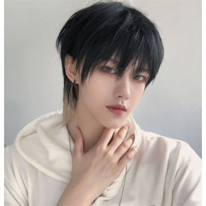 Wig men and women Japanese wolf tail mullet head handsome bangs cos short hair full headgear