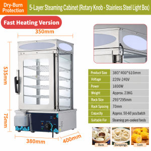 【COD】Kalinga 5-layer Glass Electric Steamer Food Display Steamer Electric Siopao Steamer Commercial Bun Steamer Heavy Duty Stainless Steel Glass Display Steaming Cabinet For Siomai Hotdog Breakfast Business Use