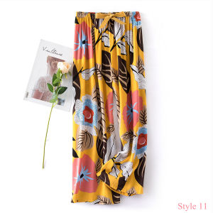 Womens Floral Printed Loose Wide-Leg Pants Ladies Elastic Waist Casual Korean Style Home Wear Girls Cartoon Soft Fashion Trousers Sister Outfit Outer Pants