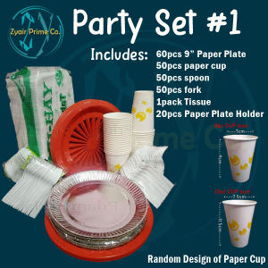 Disposable Party Set #1 (pcs Paper PlatePaper Cup Spoon Fork Tissue and Paper Plate Holder)