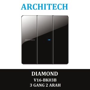 Architech V16-Bk03B Diamond Black Sakelar/Saklar/Cetekan 3 Gang 2 Arah