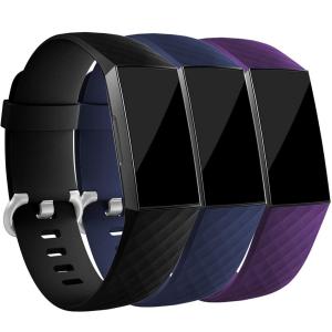 Fitbit Charge 3 and Charge 4 Bands 3 Pack Classic Accessory Sports Straps Replacement for Fitbit Charge 3 and Charge 3 SE Fitness Activity Tracker Women Men Large Small (No Tracker)
