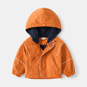 Rolanko 2-7 Years Childrens Boys Top Hoodie Waterproof Windbreaker Jacket Kids Baby Jacket Fleece Lined Hooded Zipper Coat Outerwear Autumn Winter Thicken Casual Wear Black Blue Orange