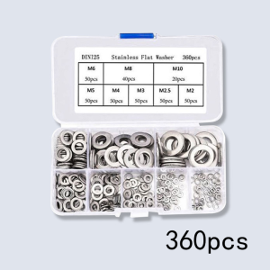 360pcs M2-M10 Stainless Steel Flat Washer Plain Washer Screw Gasket Ring Spacers Kit