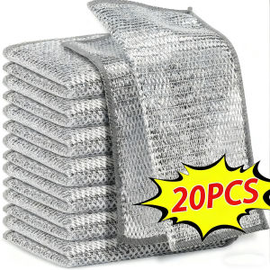 20pcs Double-sided Silver Wire Cleaning Cloth - Thickened Household Kitchen Stovetop Dishwashing Non-stick Cleaning Cloth Clean Tools