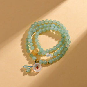 Wholesale natural green aventurine multi-loop bracelet with lotus leaf pendant vintage style simple and fashionable new popular bracelet jewelry