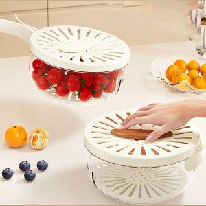 Kitchen Household Fruit Draining Basket Foldable Vegetable Washing Bowl Refrigerator Container