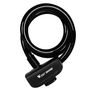 West Biking Anti-theft Bicycle Lock MTB Road Bike Steel PVC Lock With Holder Bicycle Motorcycle Ebike Cable Lock Copper Lock Core Bicycle Accessories