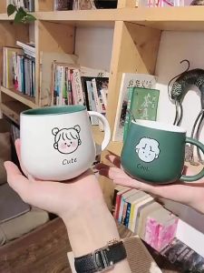 350ML Ceramic Cup Coffee Milk Couple Mug With Spoon Christmas Gift Set