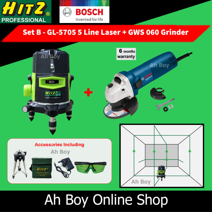 HITZ GL5705 Green 5 Line Automatic Laser Line Level F.O.C Tripod